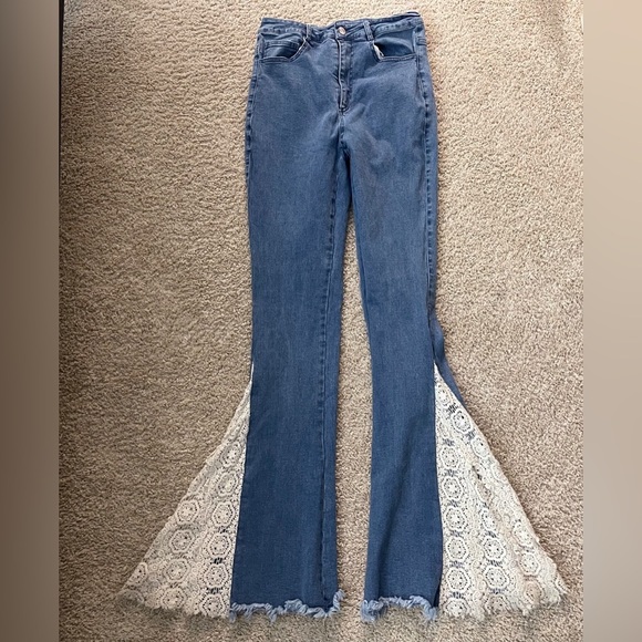 Three Bird Nest High Rise Jeans Crochet Boho Western Festival Fairycore Hippie - Picture 2 of 8